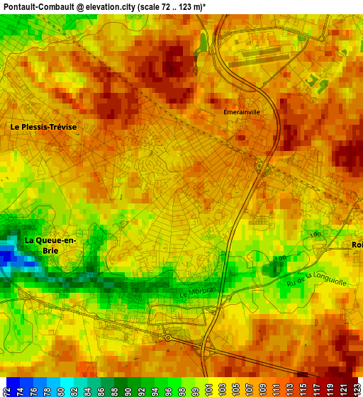 Pontault-Combault elevation map