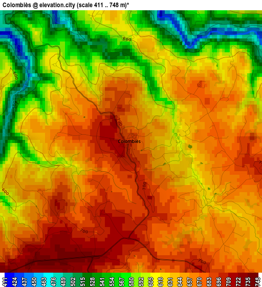 Colombiès elevation map