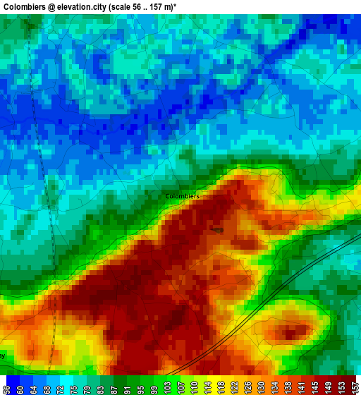 Colombiers elevation map