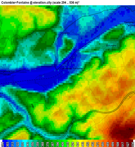 Colombier-Fontaine elevation map