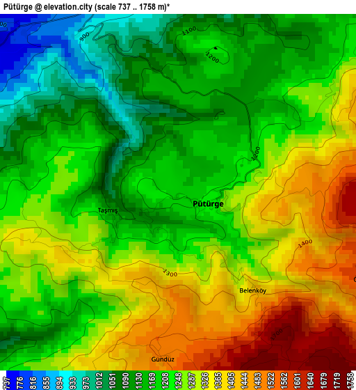 Pütürge elevation map