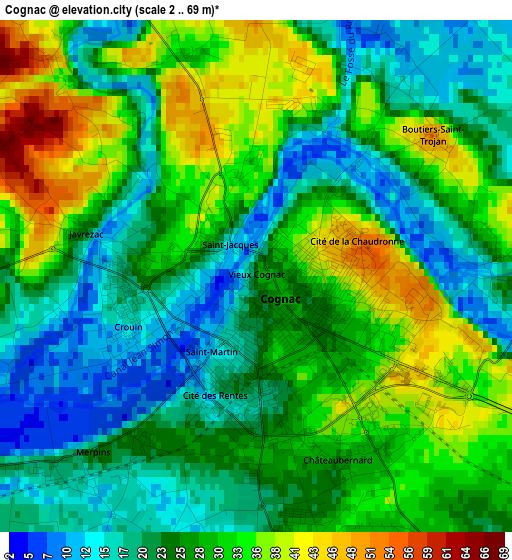 Cognac elevation map