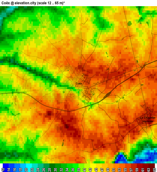 Coëx elevation map