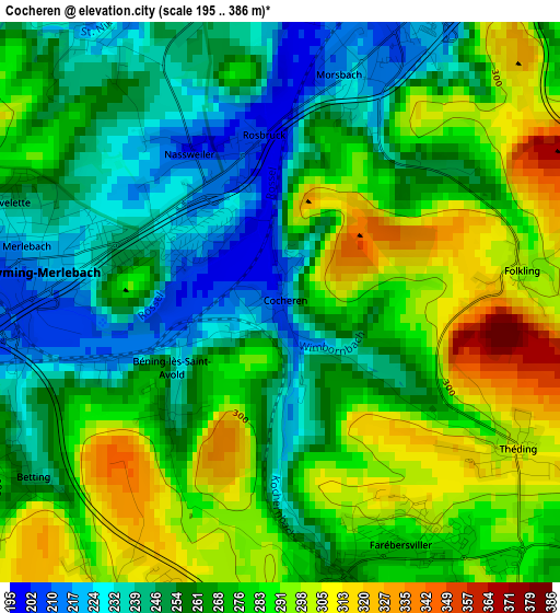 Cocheren elevation map