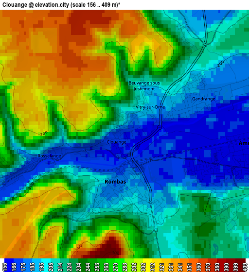 Clouange elevation map