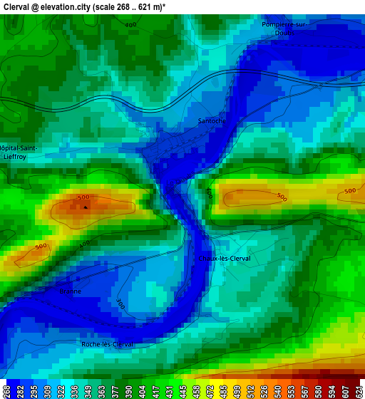 Clerval elevation map