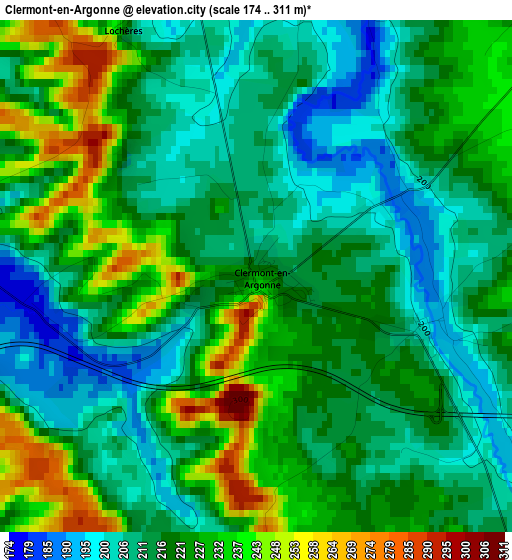 Clermont-en-Argonne elevation map