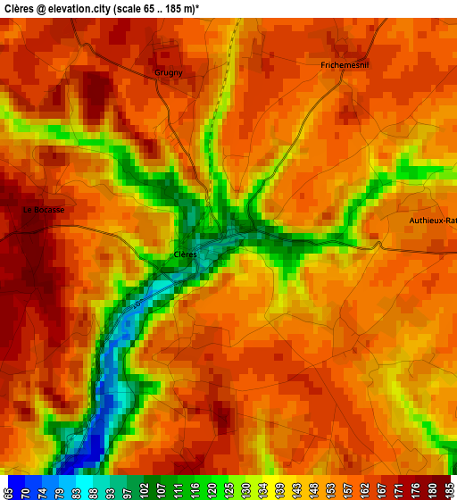 Clères elevation map