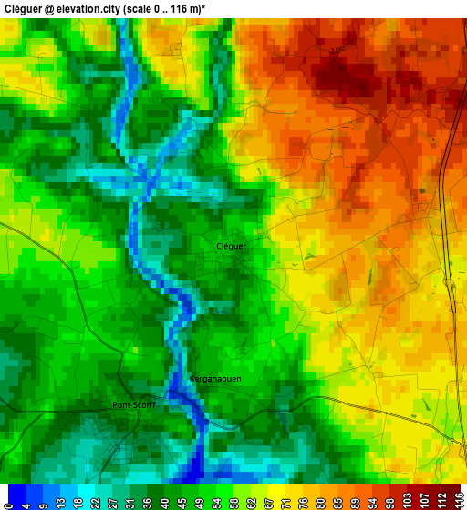 Cléguer elevation map