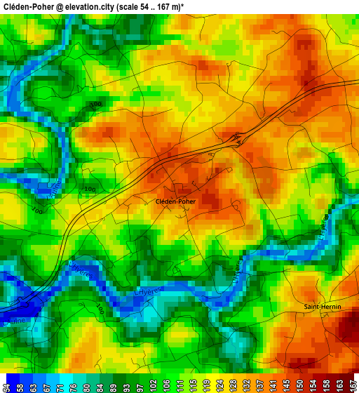 Cléden-Poher elevation map