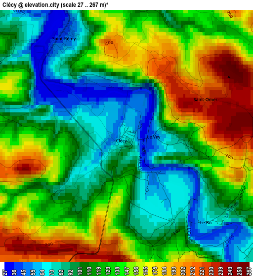 Clécy elevation map