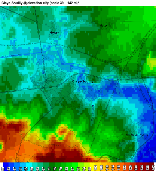 Claye-Souilly elevation map