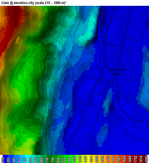 Claix elevation map