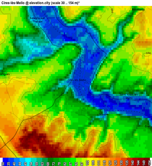 Cires-lès-Mello elevation map