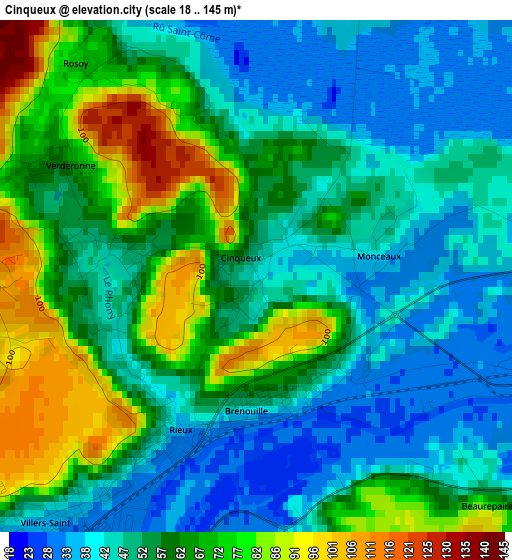 Cinqueux elevation map