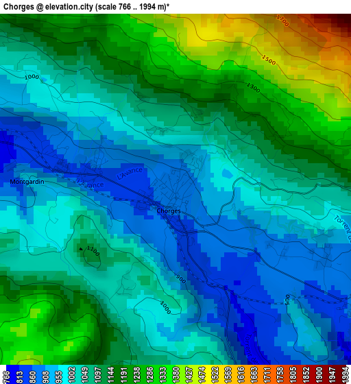 Chorges elevation map