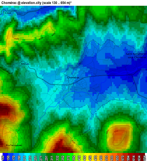 Chomérac elevation map