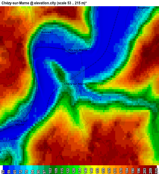 Chézy-sur-Marne elevation map