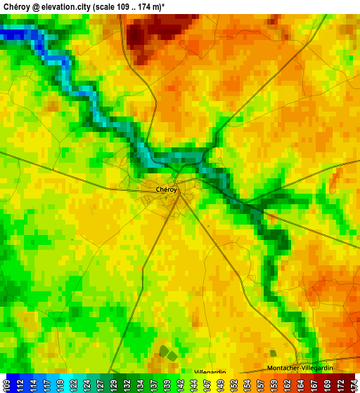 Chéroy elevation map