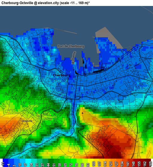 Cherbourg-Octeville elevation map