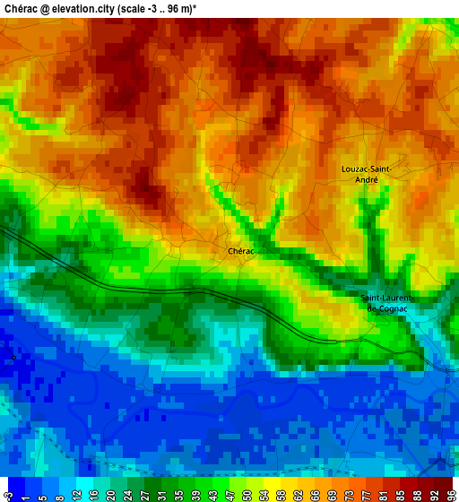 Chérac elevation map