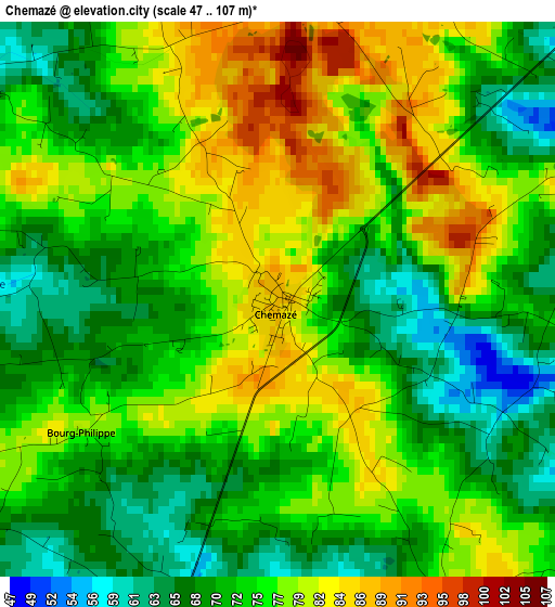 Chemazé elevation map