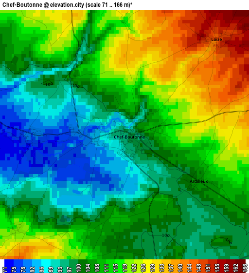 Chef-Boutonne elevation map