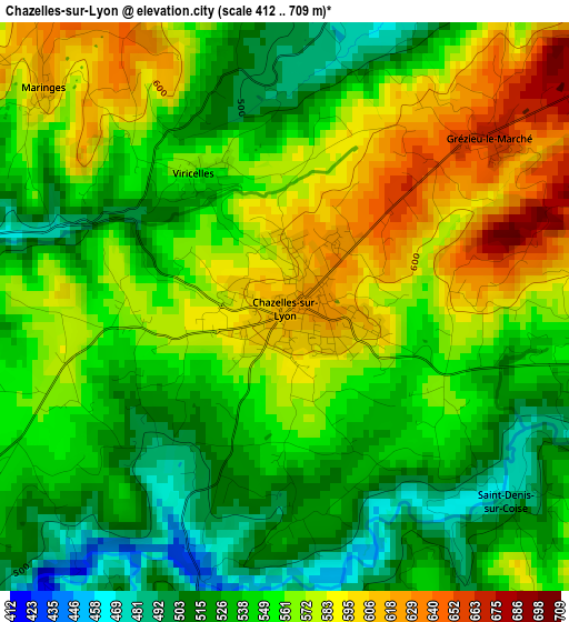 Chazelles-sur-Lyon elevation map