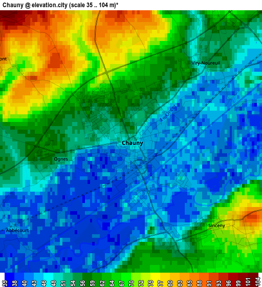 Chauny elevation map