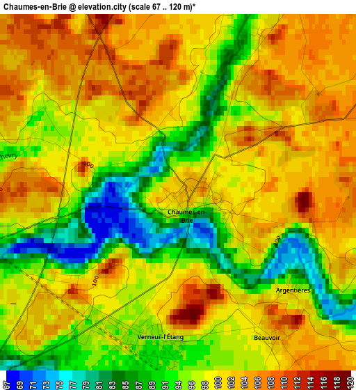 Chaumes-en-Brie elevation map