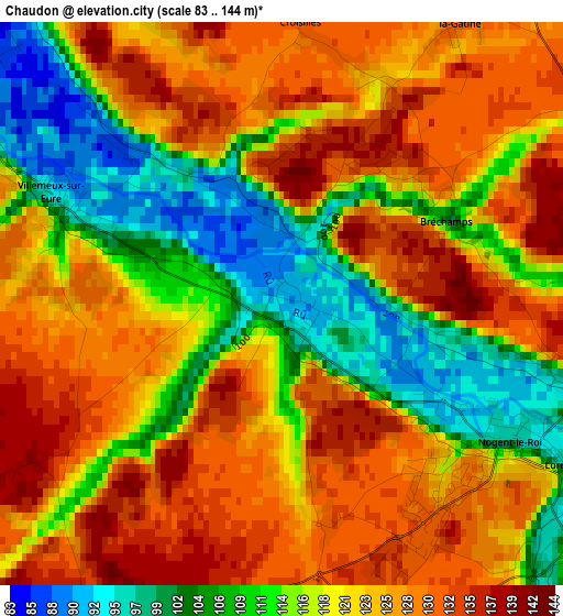 Chaudon elevation map