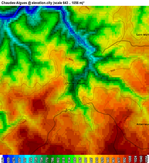 Chaudes-Aigues elevation map