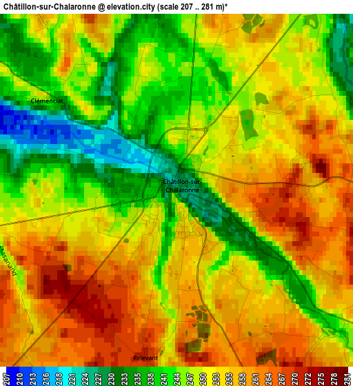 Châtillon-sur-Chalaronne elevation map