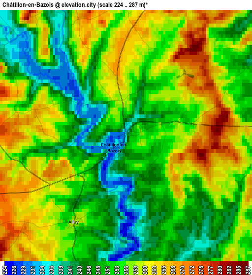 Châtillon-en-Bazois elevation map