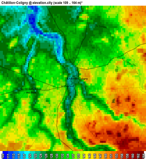 Châtillon-Coligny elevation map