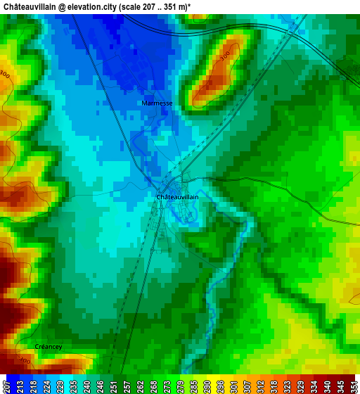 Châteauvillain elevation map