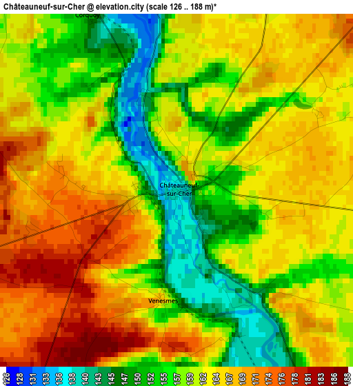 Châteauneuf-sur-Cher elevation map