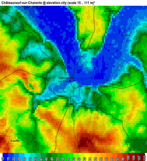 Châteauneuf-sur-Charente elevation map