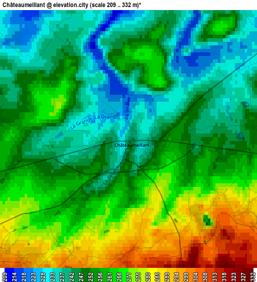 Châteaumeillant elevation map