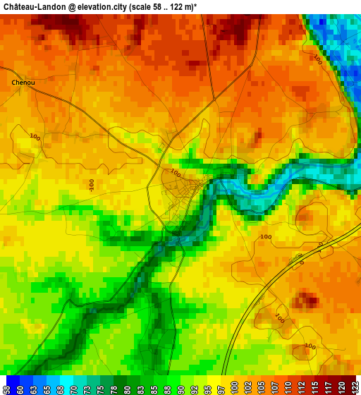 Château-Landon elevation map