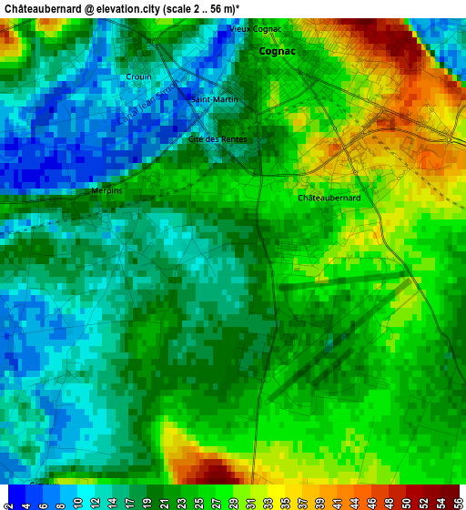 Châteaubernard elevation map