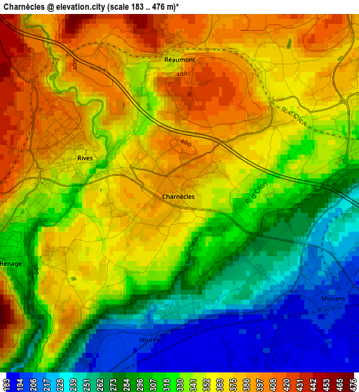 Charnècles elevation map