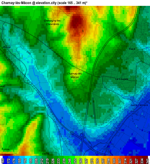 Charnay-lès-Mâcon elevation map