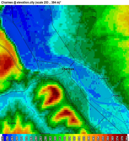 Charmes elevation map