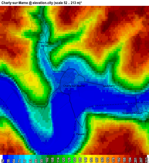 Charly-sur-Marne elevation map