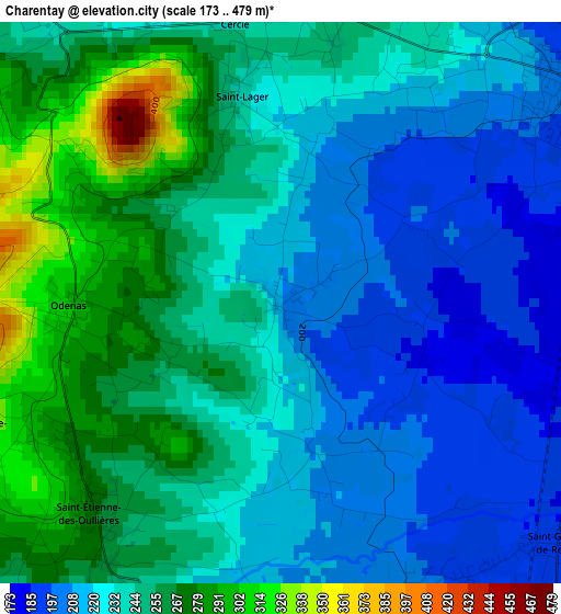 Charentay elevation map
