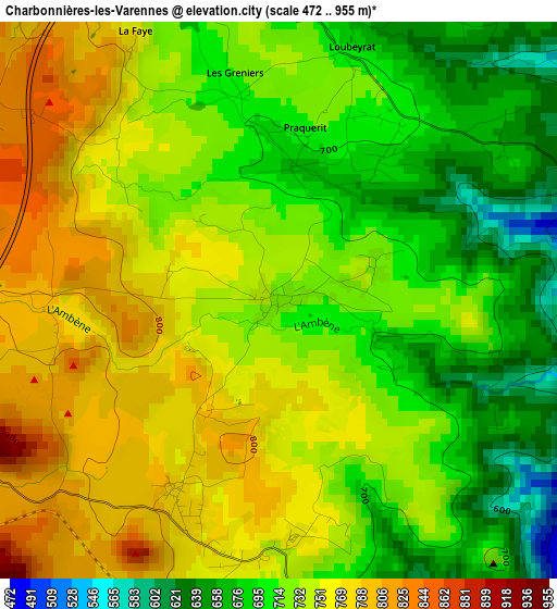 Charbonnières-les-Varennes elevation map