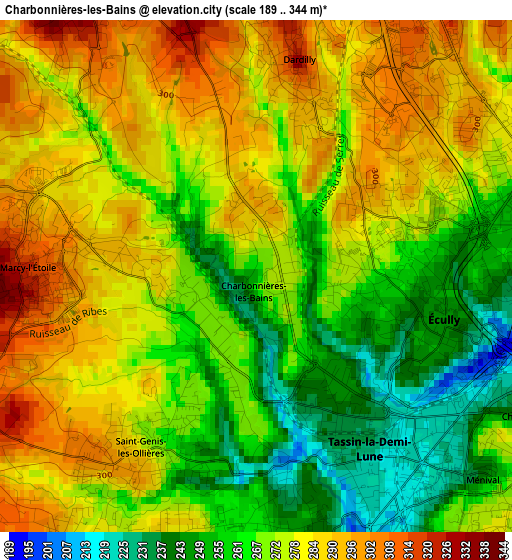 Charbonnières-les-Bains elevation map