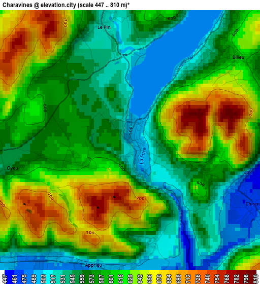 Charavines elevation map