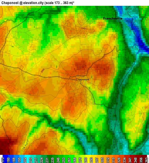 Chaponost elevation map